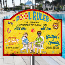 Load image into Gallery viewer, Summer Pool Rules Metal Sign - Personalized Gifts for Couples Metal Signs PopCulturePrints

