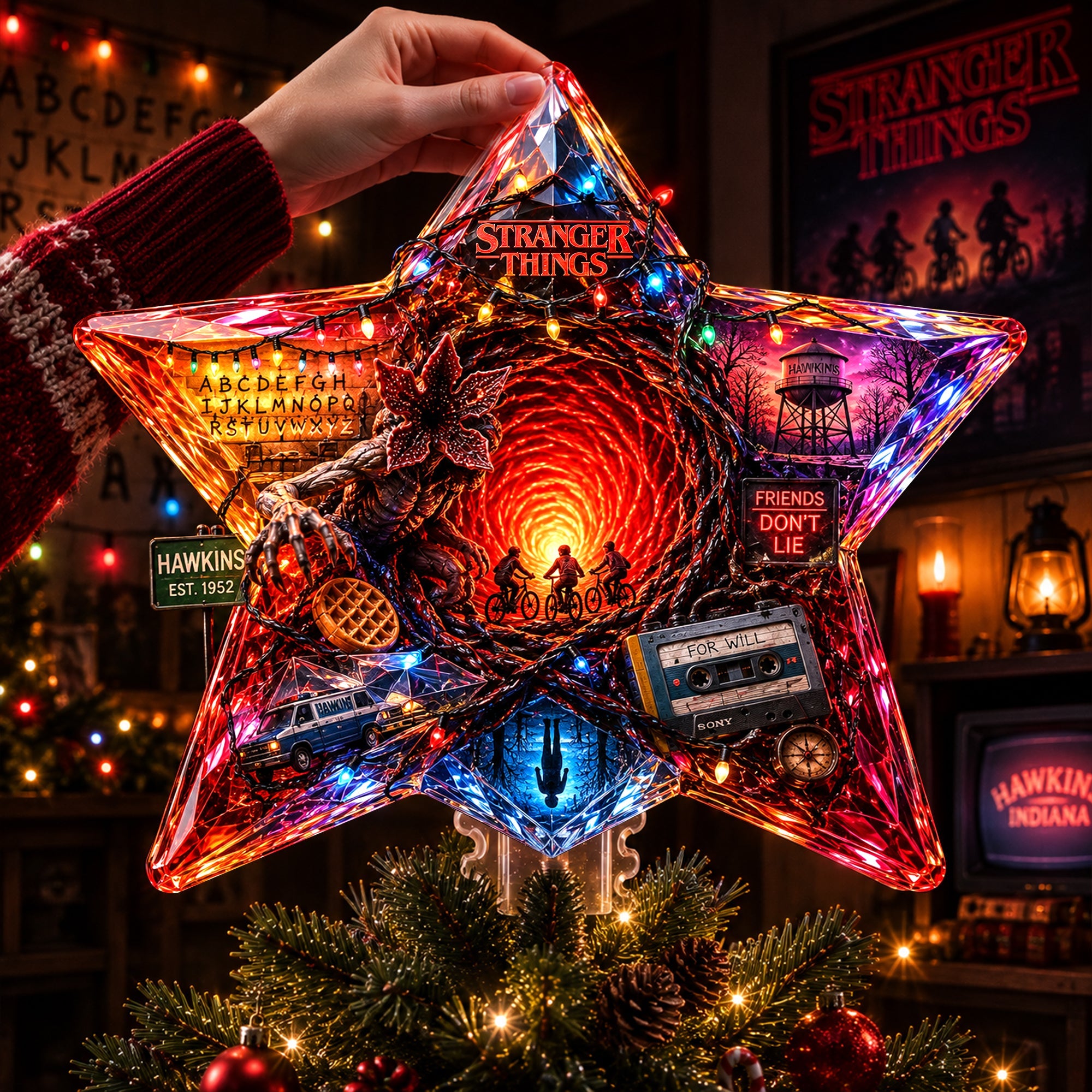 Illuminate Your Holidays with the Deep World Star Tree Topper - Personalized Gift for Fans of Stranger Things