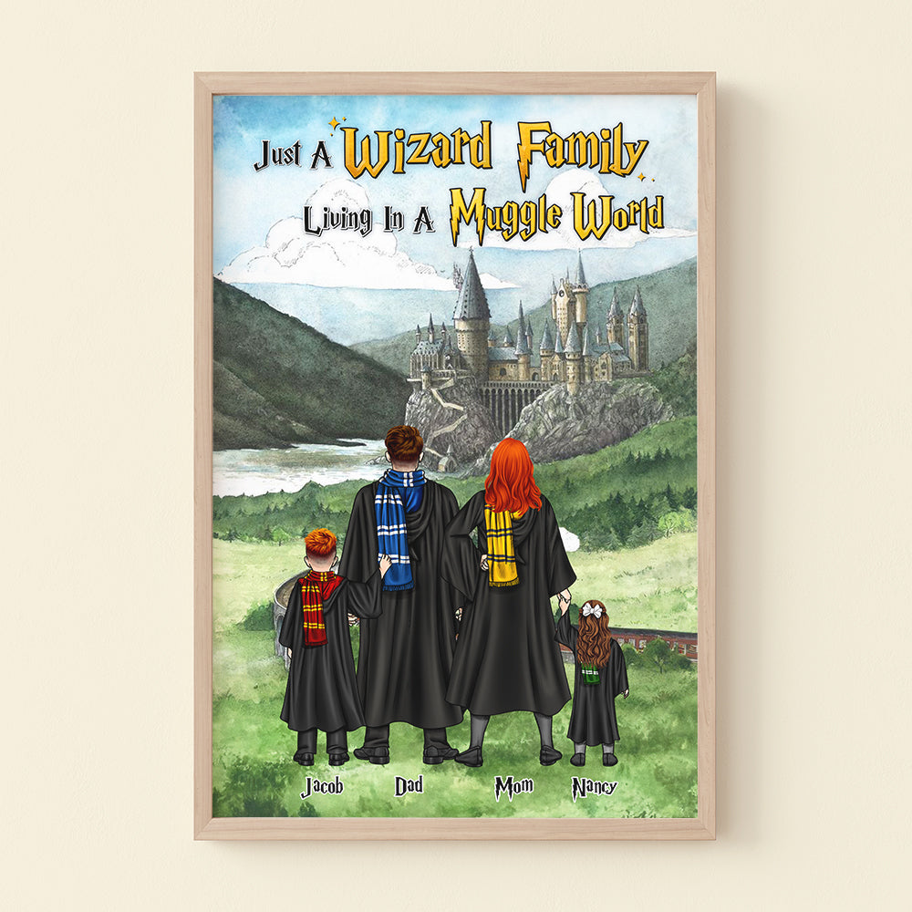 Personalized Wizard Family Poster - Just a Wizard Family Living in a Muggle World