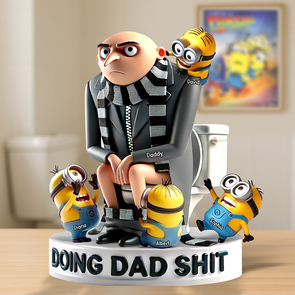 “Doing Dad Shit” – Personalized Cartoon Dad Acrylic Plaque - Perfect Gift for Dad and Grandpa Shaped Plaques PopCulturePrints