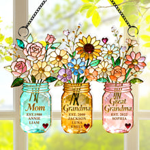 Load image into Gallery viewer, "A Blooming Love for Mom &amp; Grandma" - Personalized Flower Suncatcher Ornament - Gift for Mom, Grandma, and Great Grandma Ornament PopCulturePrints
