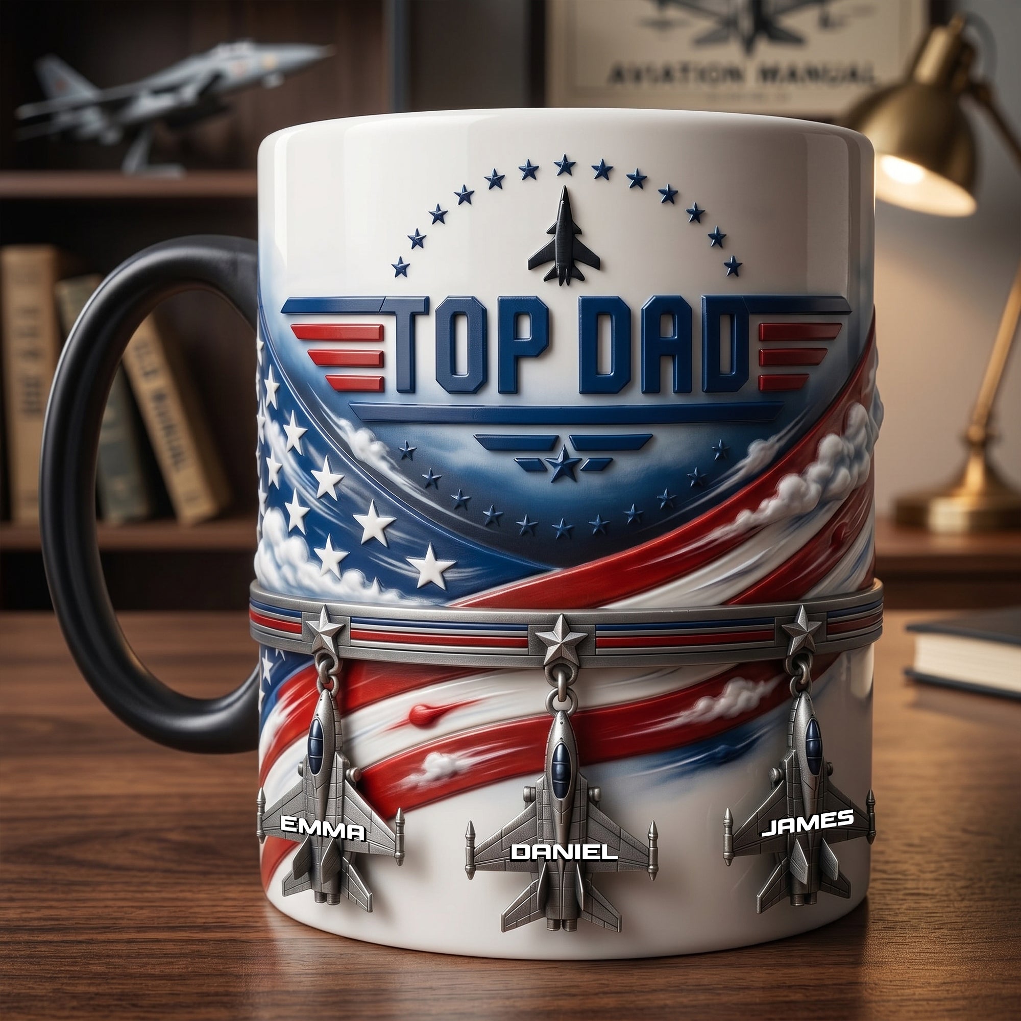"Top Dad: A Gift That Soars!" - Fighter Aircraft Magic Mug - Personalized Gifts for Dads, Grandpas, and More Coffee Mug PopCulturePrints