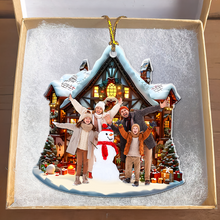 Load image into Gallery viewer, Personalized Family Photo Christmas Ornament - Cozy Winter Lodge Ornament PopCulturePrints
