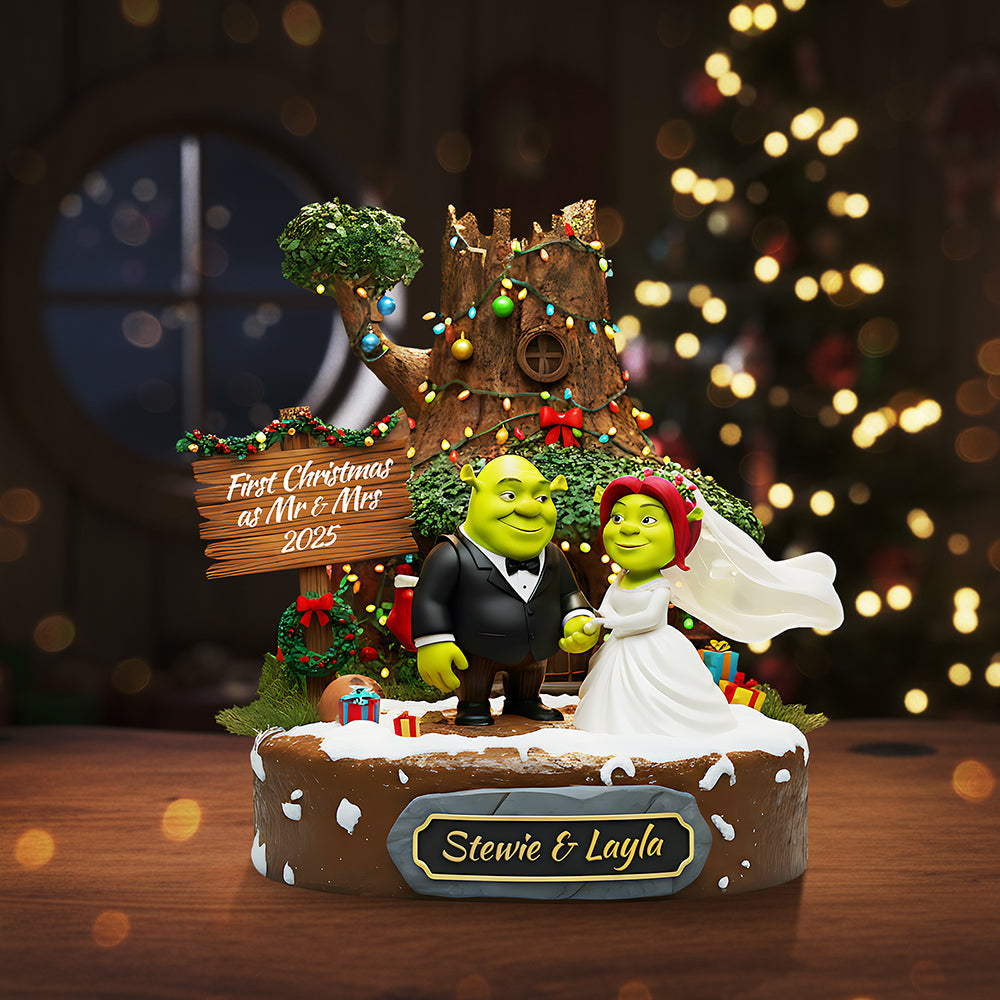 “First Christmas as Mr. & Mrs. 2025” - Personalized Christmas Gift Plaque for Newlyweds Shaped Plaques PopCulturePrints