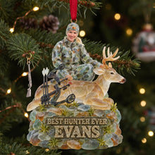 Load image into Gallery viewer, "Best Hunter Ever" - Personalized Acrylic Ornament | Custom Photo Christmas Gift for Hunters Ornament PopCulturePrints

