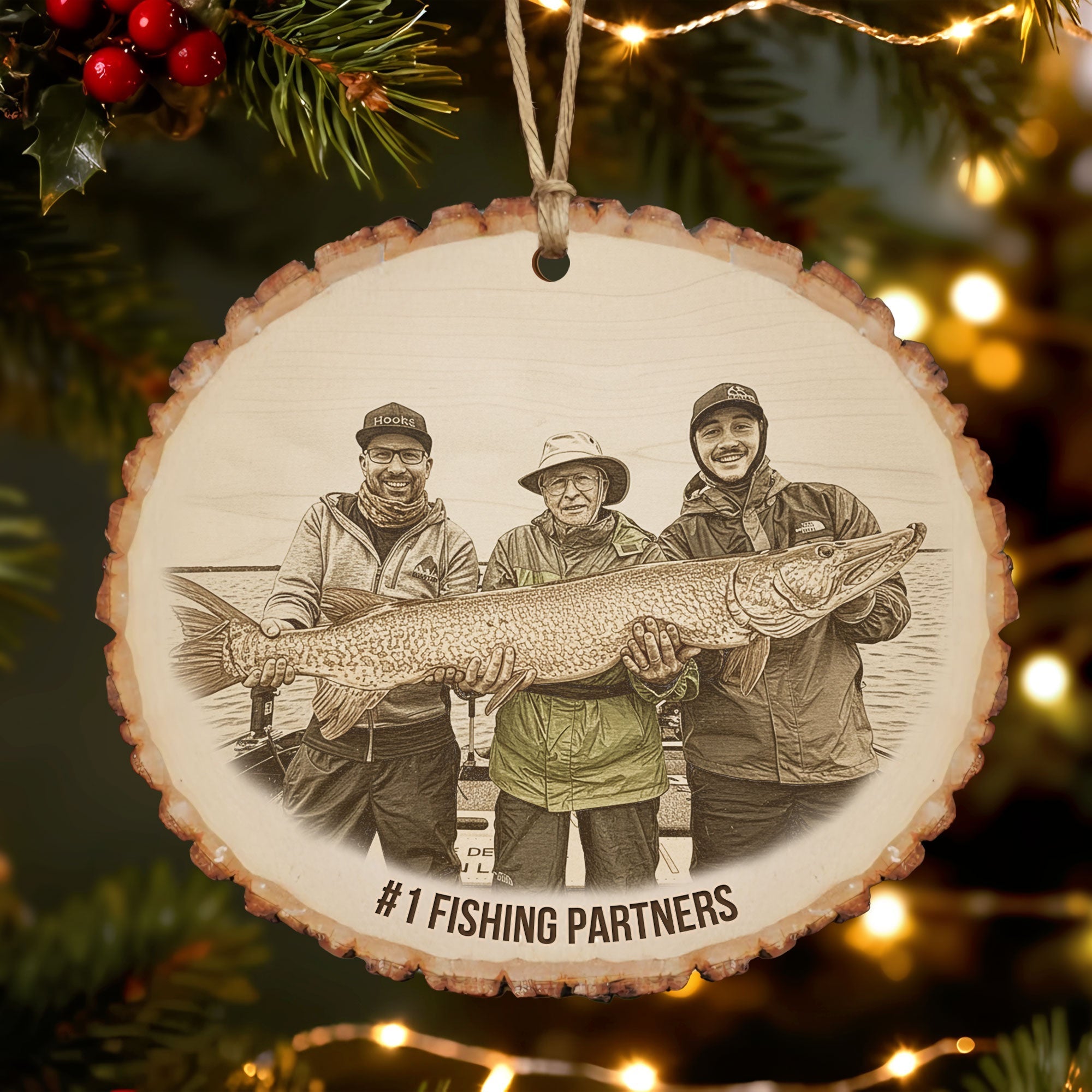#1 Fishing Partners - Custom Photo Engraved Wood Ornament, Personalized Gift for Fishing Lovers Ornament PopCulturePrints