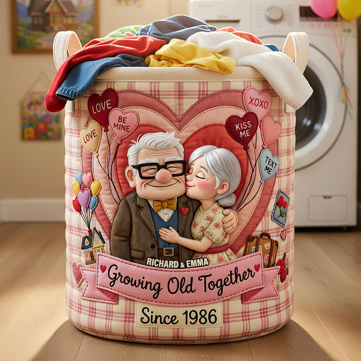 Growing Old Together Quilted Laundry Basket - Personalized Gifts For Couple 02padt270626 Laundry Basket PopCulturePrints