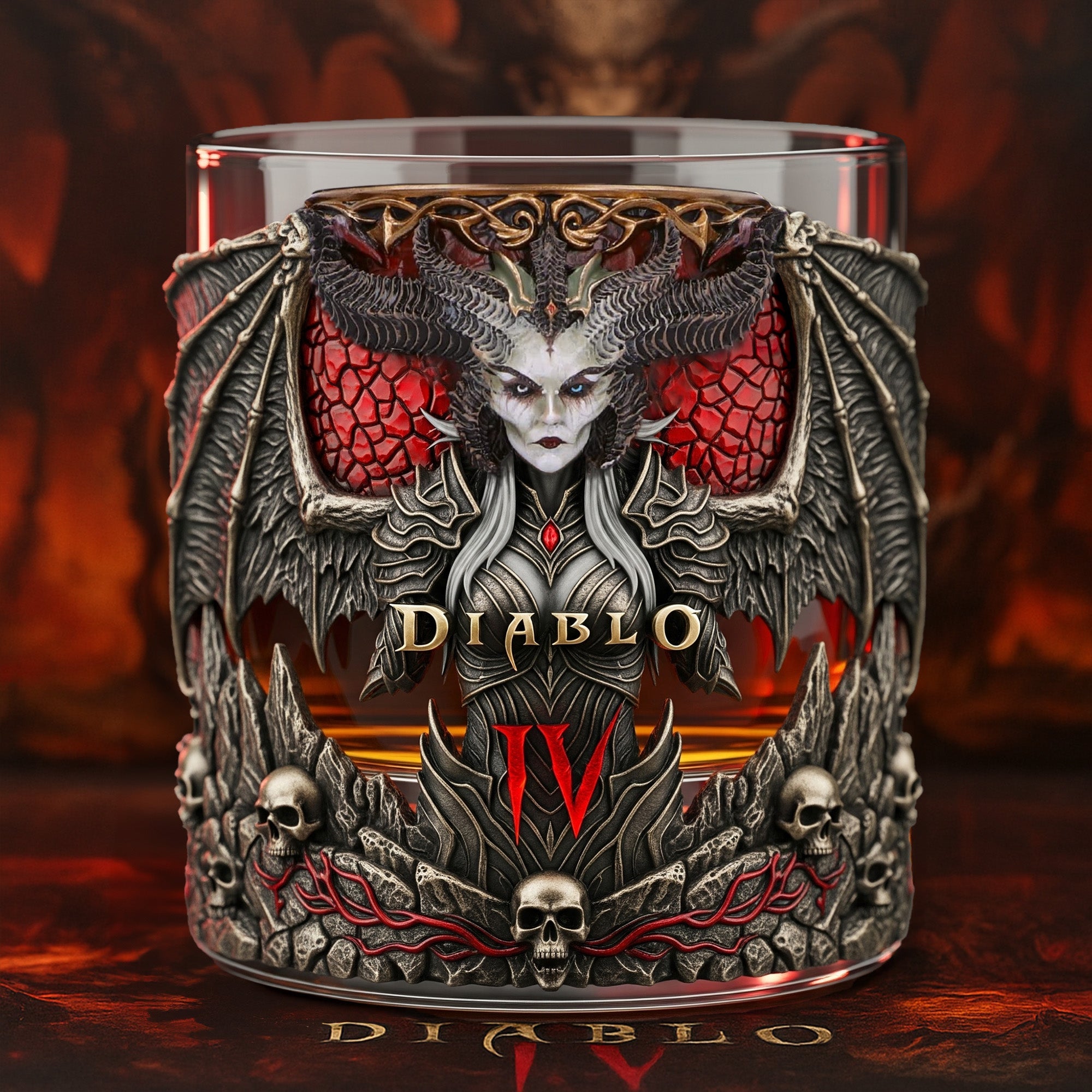 Embrace the Darkness: Demon Goddess Drinking Glass - Personalized Gift for Gamers Whiskey Glass PopCulturePrints