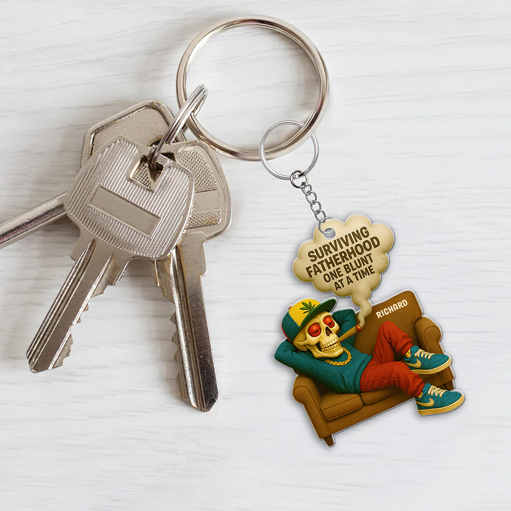 “Surviving Fatherhood One Blunt at a Time” - Personalized Keychain Gift for Dad, Grandpa & New Dads Keychains PopCulturePrints