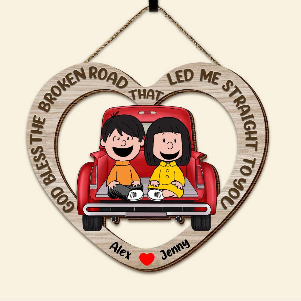 Personalized Couples Wooden Sign – Romantic Heart Design Wood Sign PopCulturePrints