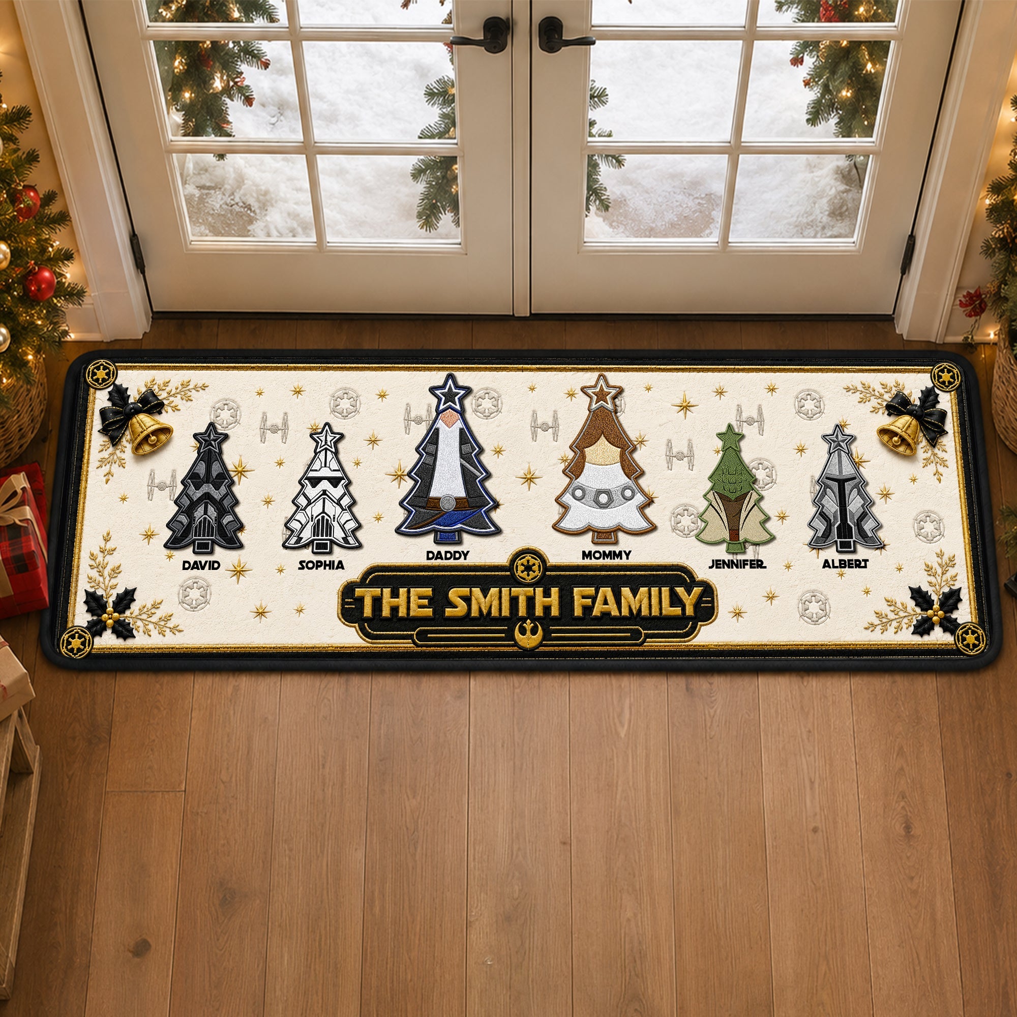 Bring Joy to Your Home with Our Christmas Tree Family Runner Rug - Personalized Gift for Families