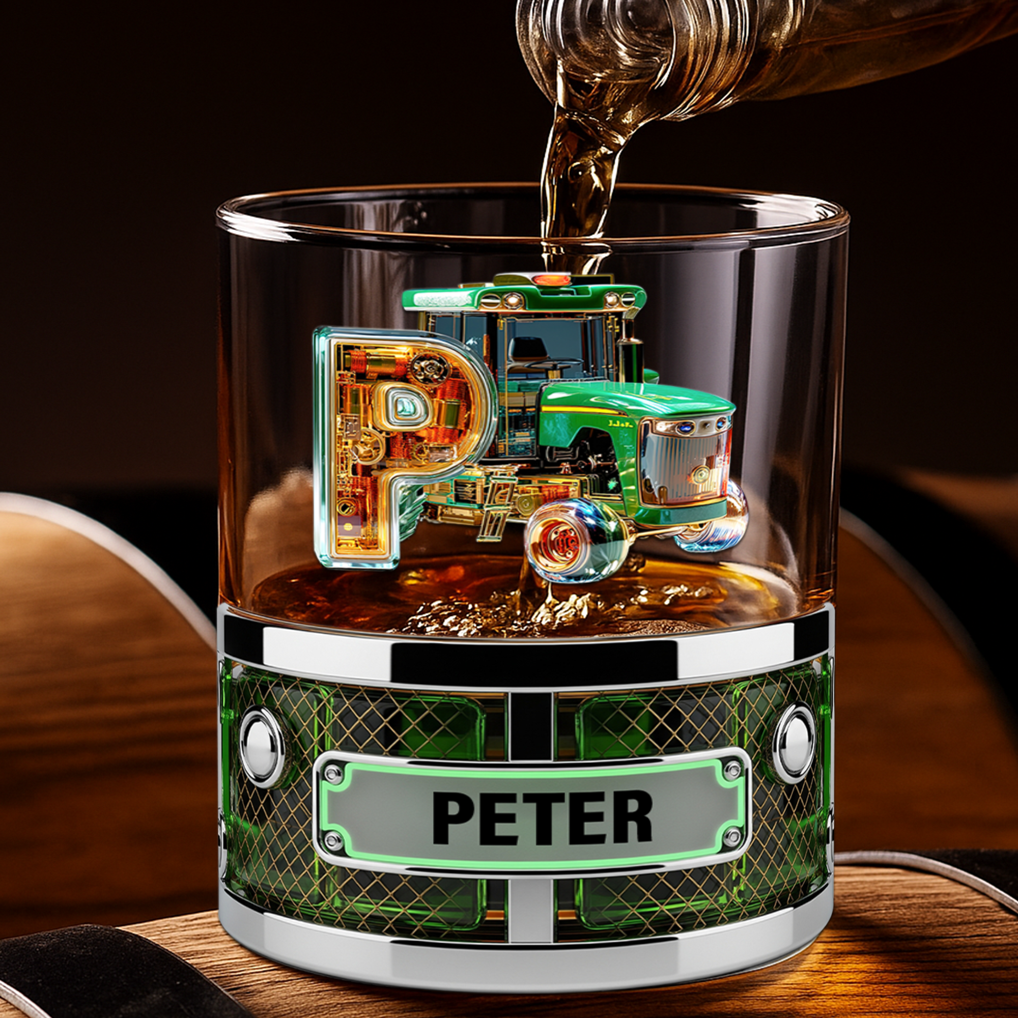 "Personalized Rustic Tractor Glass – Ideal Gift for Tractor Enthusiasts!" Whiskey Glass PopCulturePrints