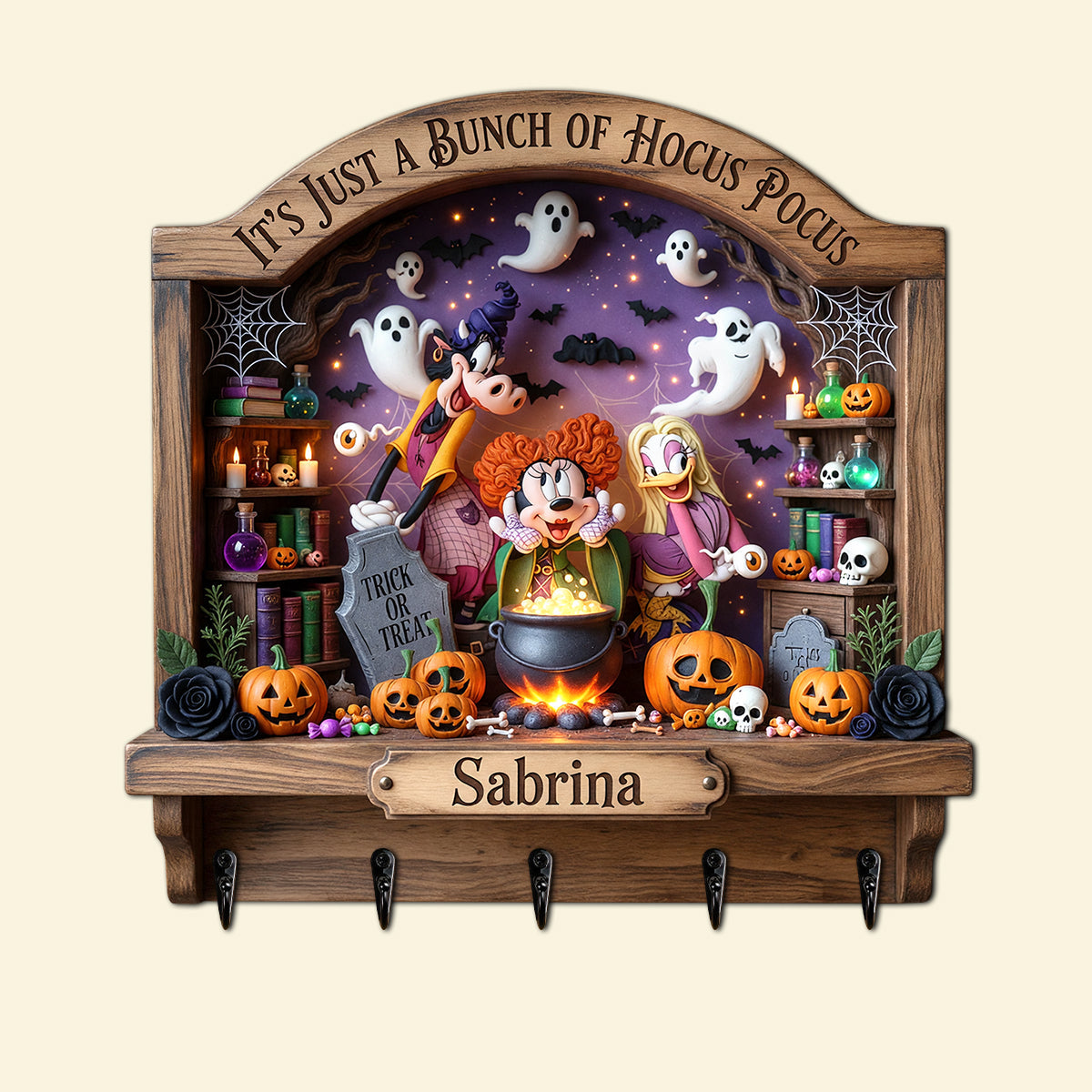 “It’s Just a Bunch of Hocus Pocus” - Spooky Witch Squad Acrylic Key Hanger - Personalized Gifts for Halloween