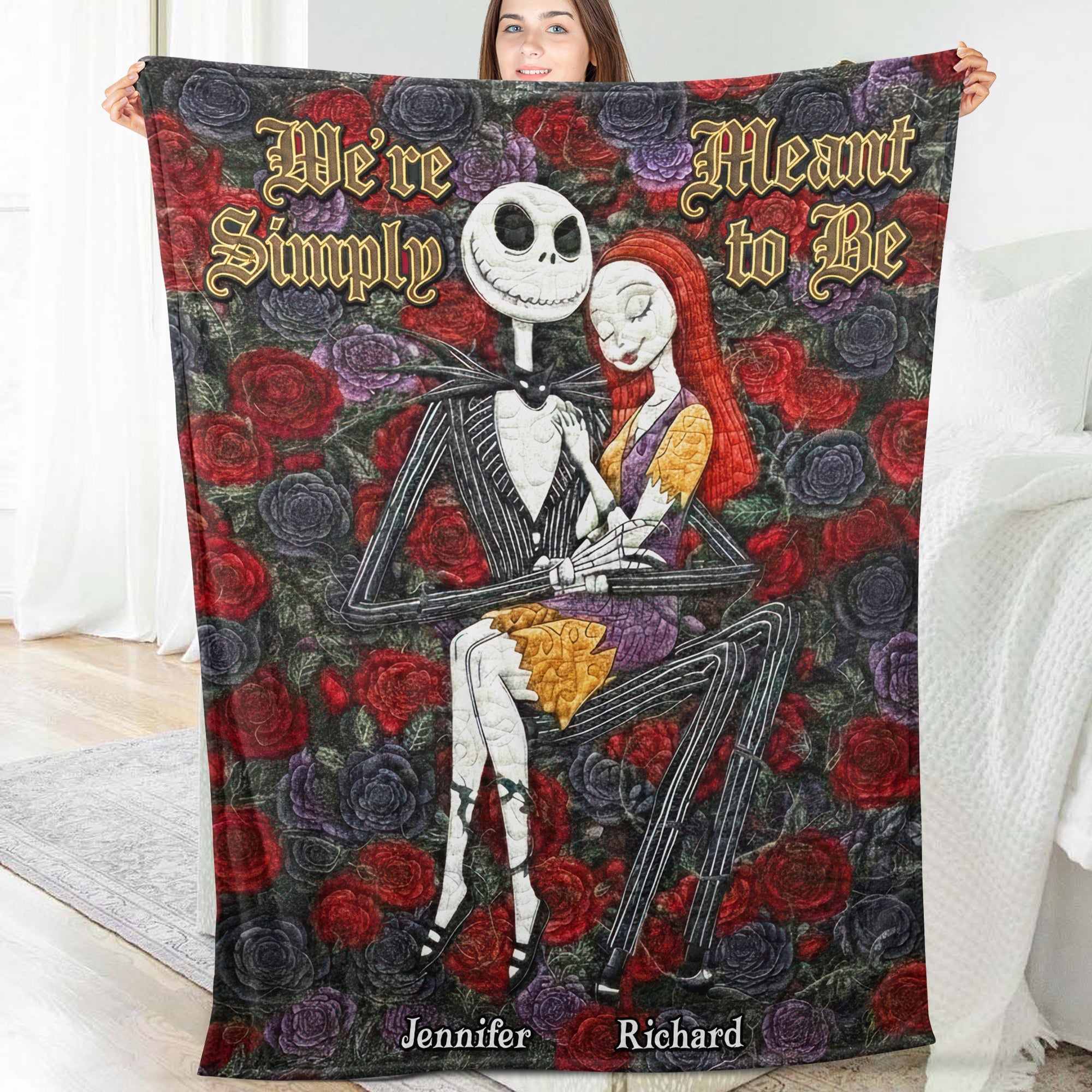 We're Simply Meant to Be - Personalized Spooky Couple Blanket Blanket PopCulturePrints