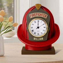 Load image into Gallery viewer, Personalized Firefighter Helmet Desk Clock - A Unique Keepsake for Firefighters Clock Plaques PopCulturePrints
