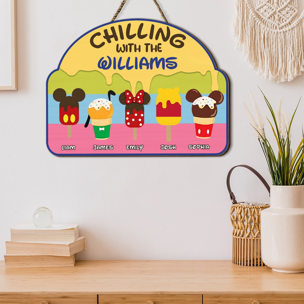 Personalized Ice Cream Family Wood Sign - Custom Name Decor Wood Sign PopCulturePrints