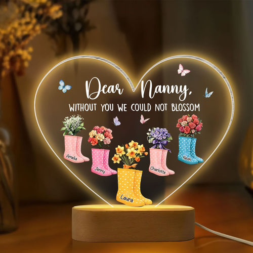 Dear Nanny, Without You We Could Not Blossom - Personalized LED Light Boot Flowers for Grandma Led Night Light PopCulturePrints