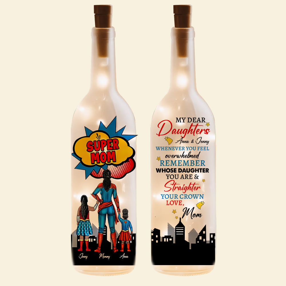 "Super Mom" - Personalized Bottle Lamp Gift for Mom and Daughters - Perfect for Mother's Day and Special Occasions Bottle Lamp PopCulturePrints
