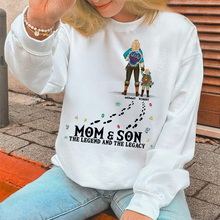 Load image into Gallery viewer, &quot;Mom &amp; Son - The Legend and The Legacy&quot; - Personalized Adventure Mom Shirt - Custom Gift for Moms, Grandmas, and Kids Shirts PopCulturePrints
