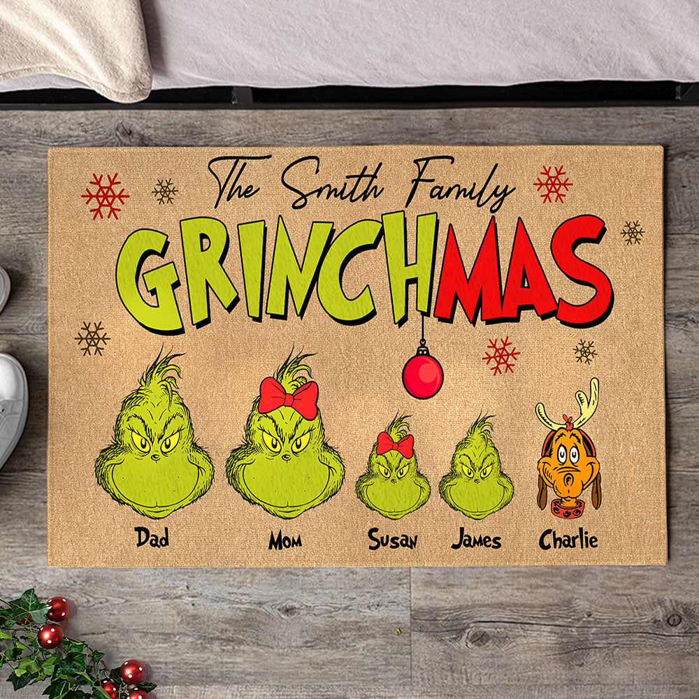 Personalized Family Grinch Christmas Doormat