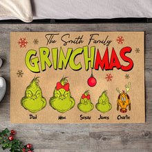 Load image into Gallery viewer, Personalized Family Grinch Christmas Doormat
