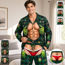 Load image into Gallery viewer, “Unwrap the Fun This Christmas!” - Cheeky Christmas Couple Button Up Pajama Set - Personalized Gift for Lovers, Friends &amp; Family
