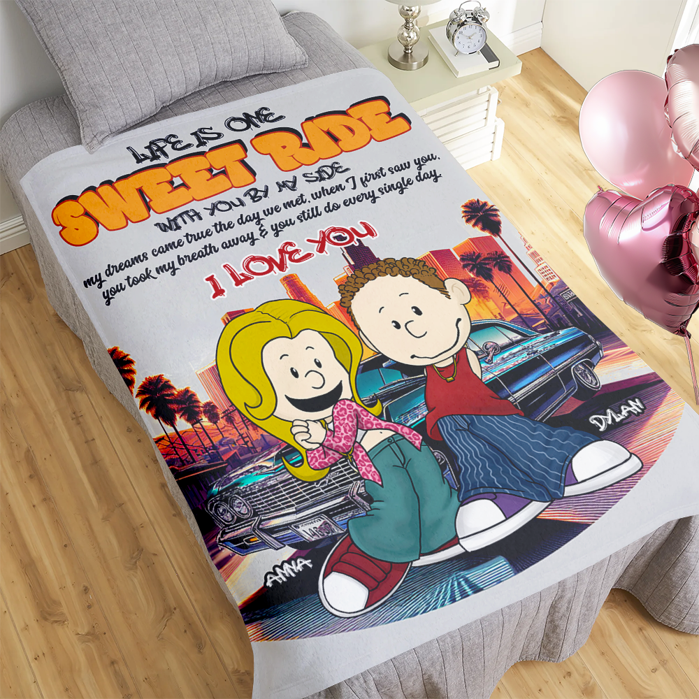 Personalized Blanket for Couples - Sweet Ride Design for Lowrider Lovers Blanket PopCulturePrints