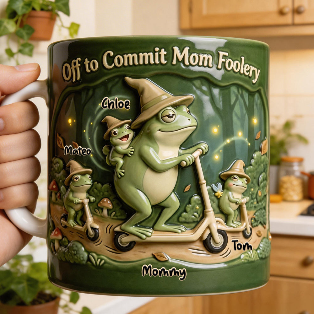 “Off to Commit Mom Foolery” - Custom Silly Frog Mom Coffee Mug - Perfect Gift for Moms, Grandmas and More! Coffee Mug PopCulturePrints