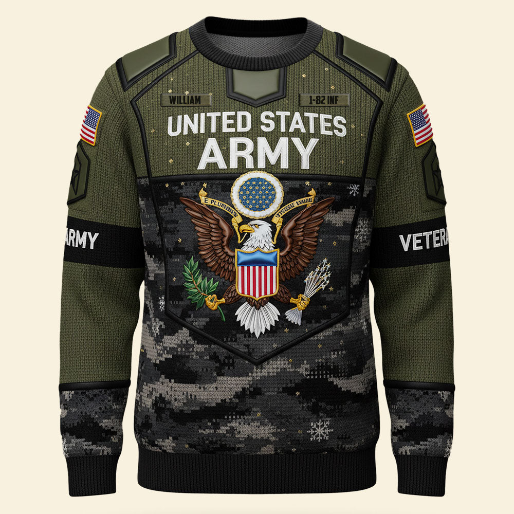 Honor Their Service with Our Military Knitted Ugly Sweater - Personalized Gift for Veterans AOP Products PopCulturePrints