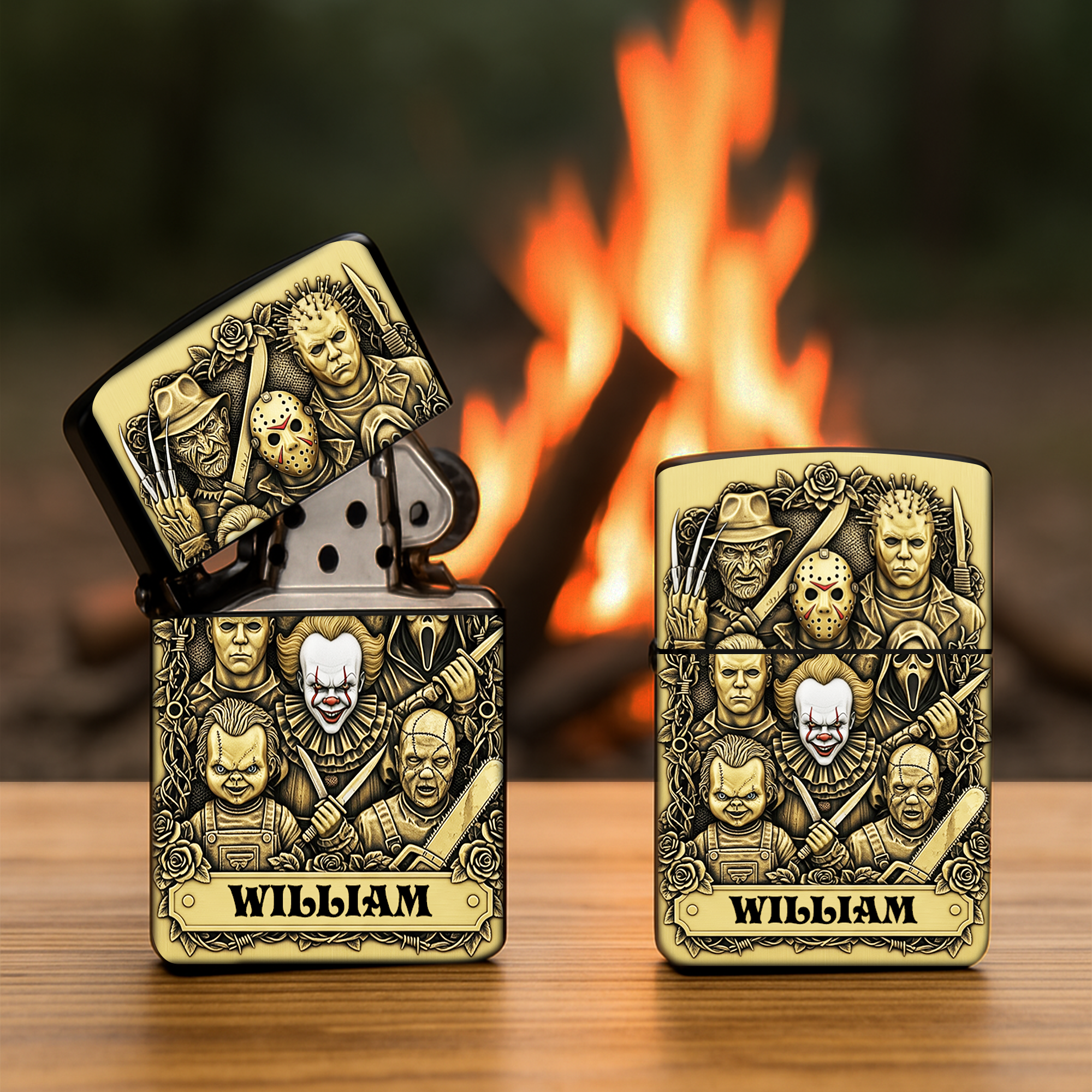 “Ignite the Fear!” – Terrifying Faces Movie Lighter – Personalized Gift for Horror Fans Lighter PopCulturePrints