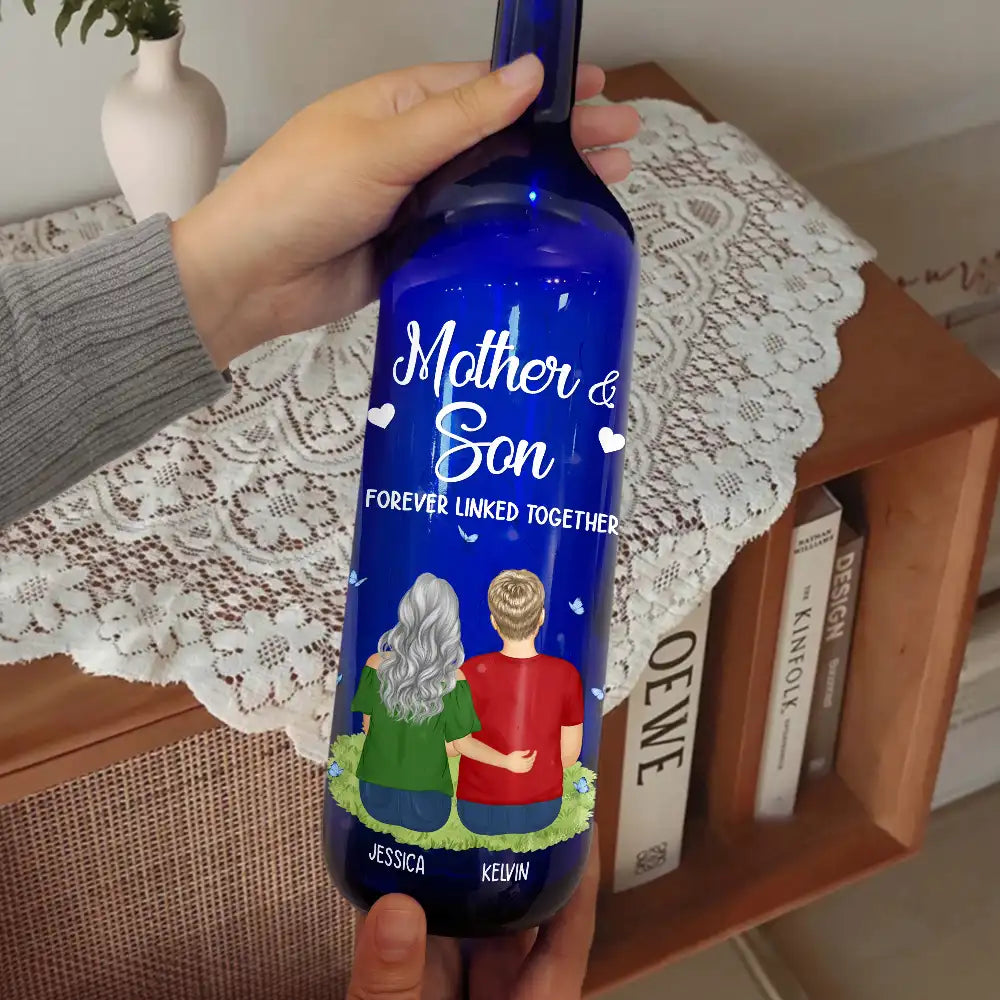 Mother & Daughter Forever Linked Together - Personalized Blue Bottle Light Blue Bottle Light PopCulturePrints