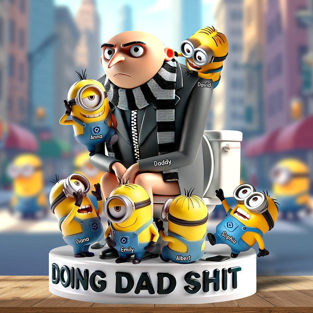 “Doing Dad Shit” – Personalized Cartoon Dad Acrylic Plaque - Perfect Gift for Dad and Grandpa Shaped Plaques PopCulturePrints