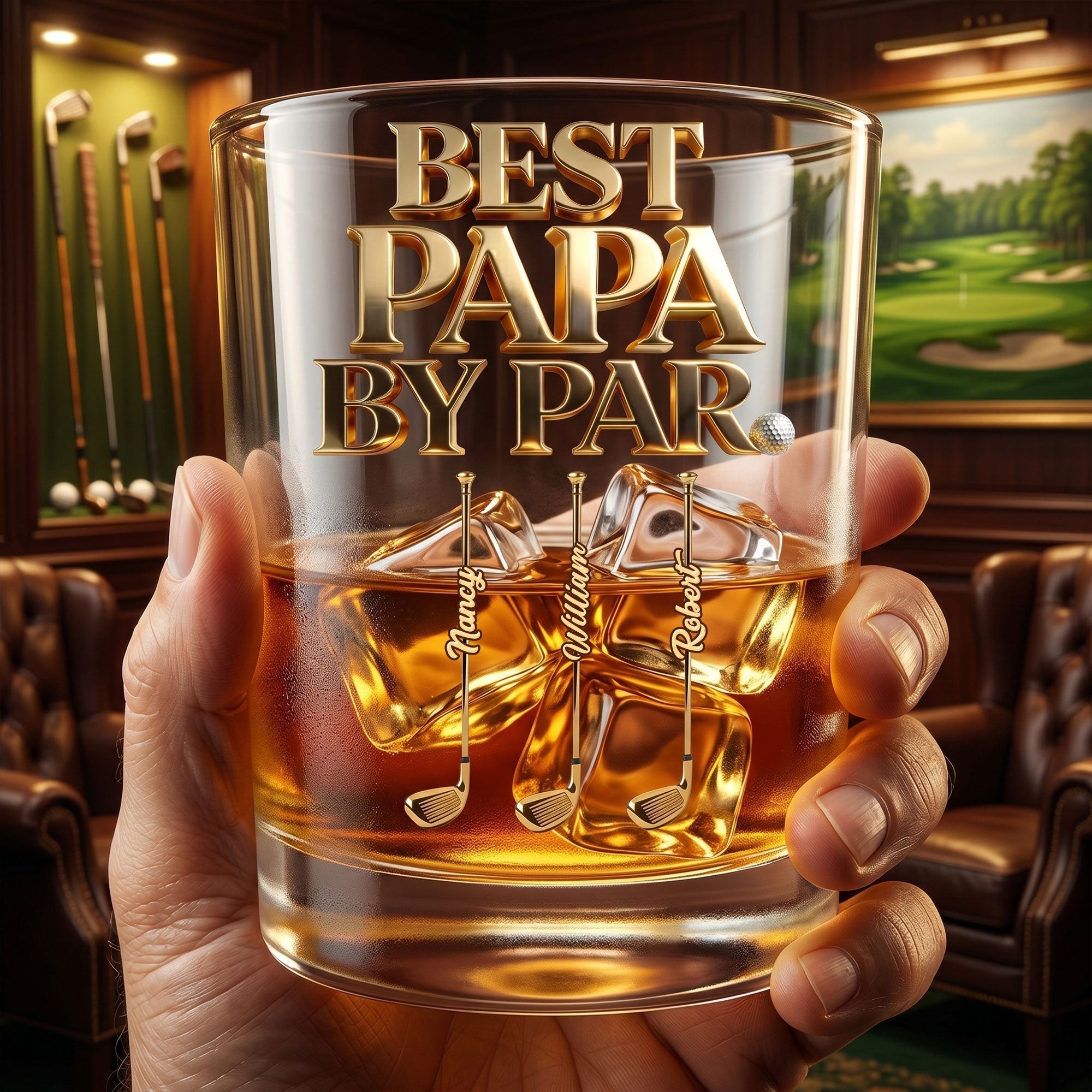 "Best Papa By Par" - Personalized Legendary Golf Dad Round Glass - Unique Gift for Dads, Grandpas, and Golf Lovers Glass PopCulturePrints