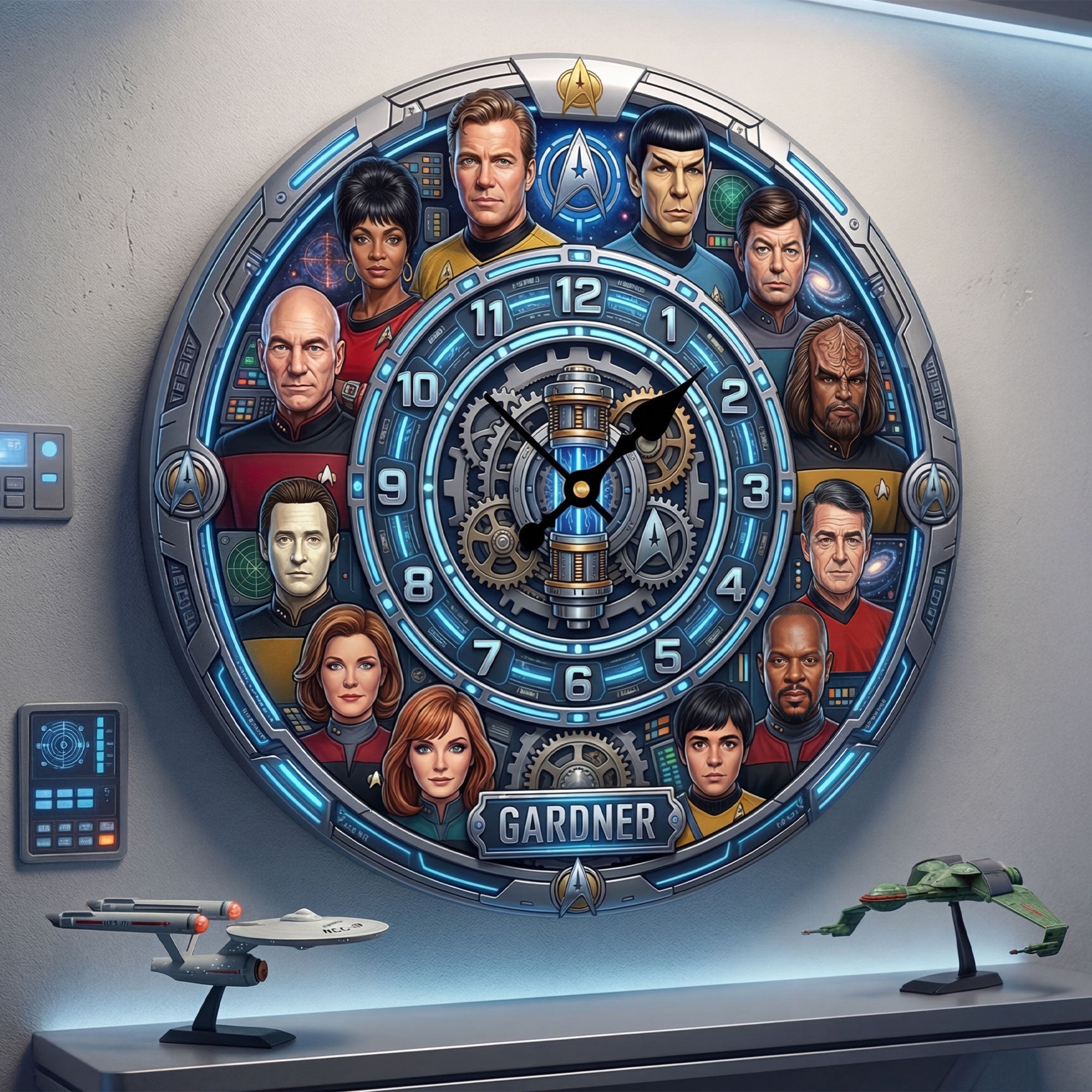 "Time for Adventure!" - Space Adventure Acrylic Wall Clock - Personalized Gift for Star Trek Fans Hanging Wall Clock PopCulturePrints