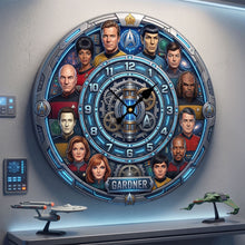 Load image into Gallery viewer, "Time for Adventure!" - Space Adventure Acrylic Wall Clock - Personalized Gift for Star Trek Fans Hanging Wall Clock PopCulturePrints

