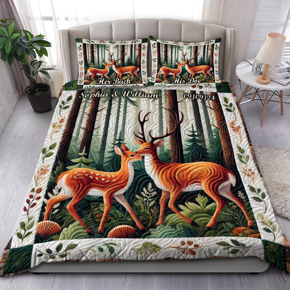 Personalized Romantic Deer Couple Quilt Bed Set Blanket PopCulturePrints