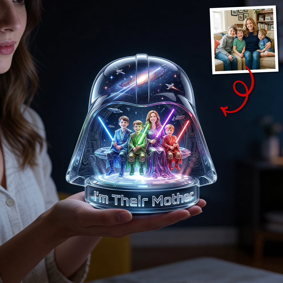 “Embrace the Galaxy with Family Love” - Universe Family Lightbox, Custom Acrylic Photo Gift for Moms and Kids Light Box PopCulturePrints