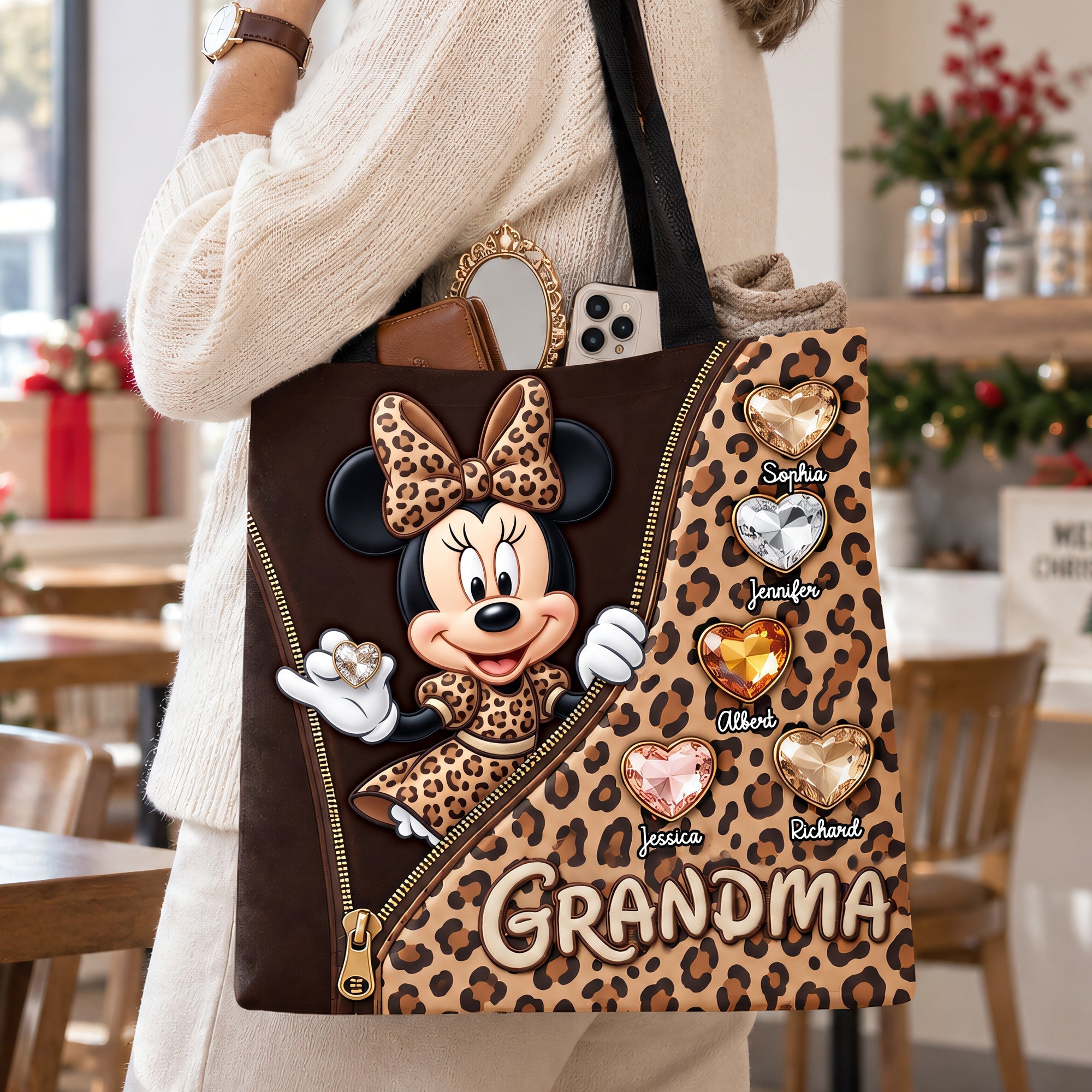 “A Grand Adventure Awaits” - Personalized Leopard Heart Tote Bag - Custom Gifts for Grandma Tote Bags PopCulturePrints
