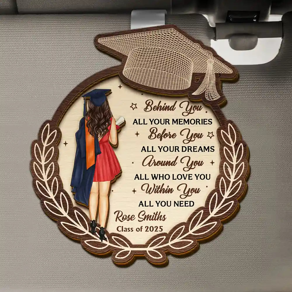 Behind You All Your Memories - Personalized Custom Shaped Car Visor Clip for Graduates Car Visor Clip PopCulturePrints