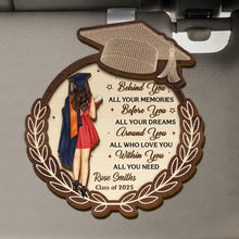Load image into Gallery viewer, Behind You All Your Memories - Personalized Custom Shaped Car Visor Clip for Graduates Car Visor Clip PopCulturePrints
