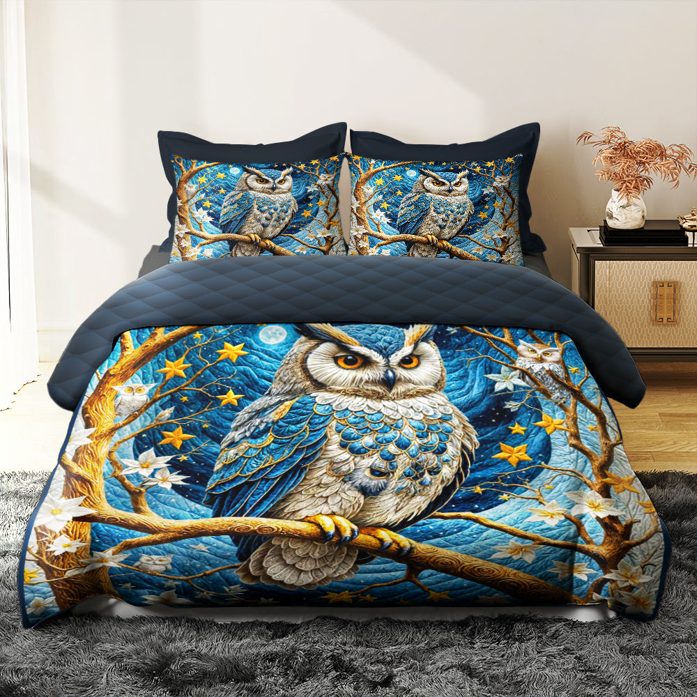 Vibrant Personalized Owl Quilt Bed Set Blanket PopCulturePrints