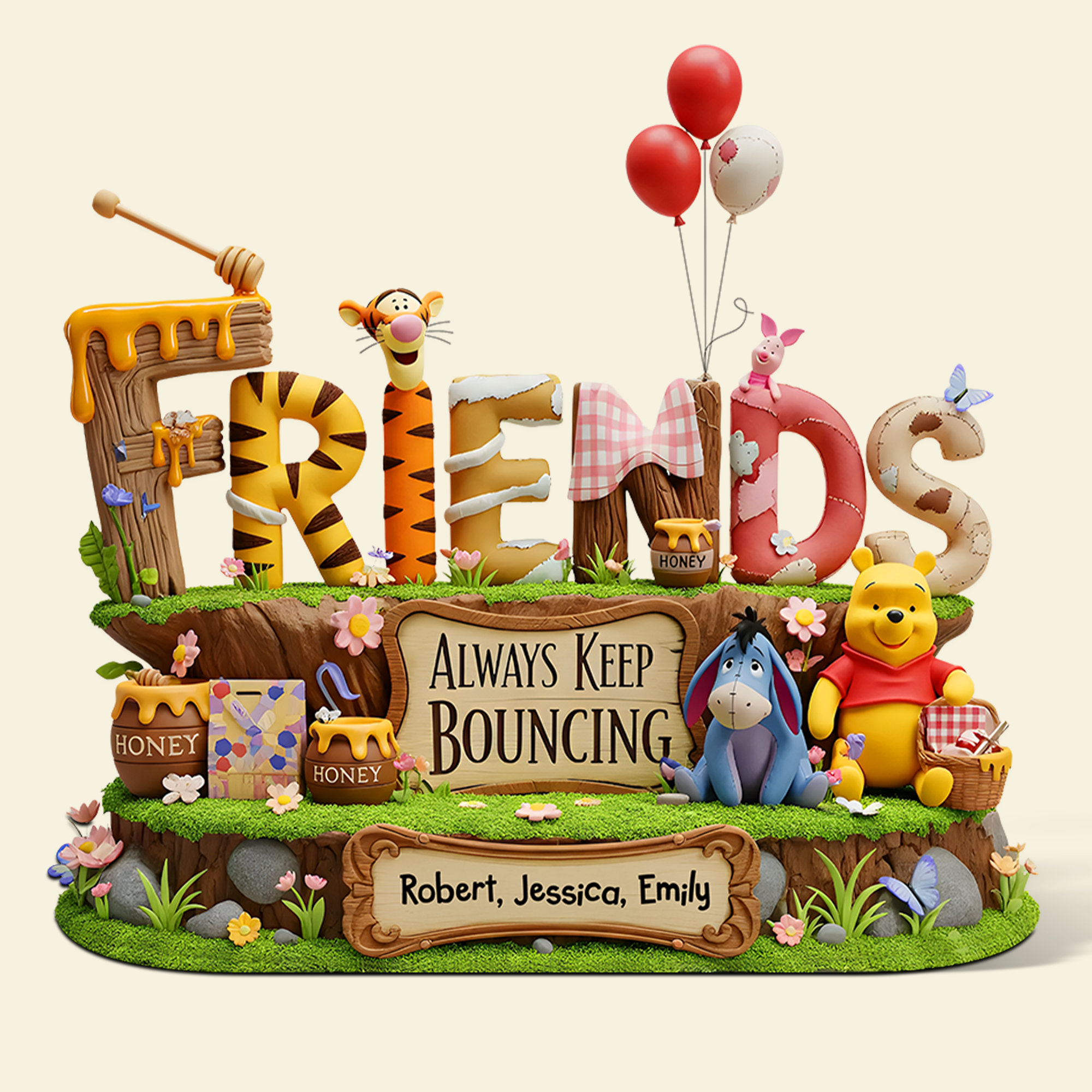 Always Keep Bouncing - Cartoon Friends Acrylic Plaque - Personalized Gifts For Friends Shaped Plaques PopCulturePrints