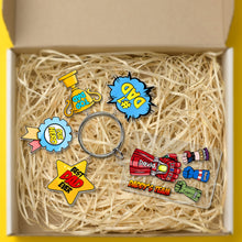 Load image into Gallery viewer, Super Dad Personalized Keychain Gift for Father&#39;s Day Keychains PopCulturePrints
