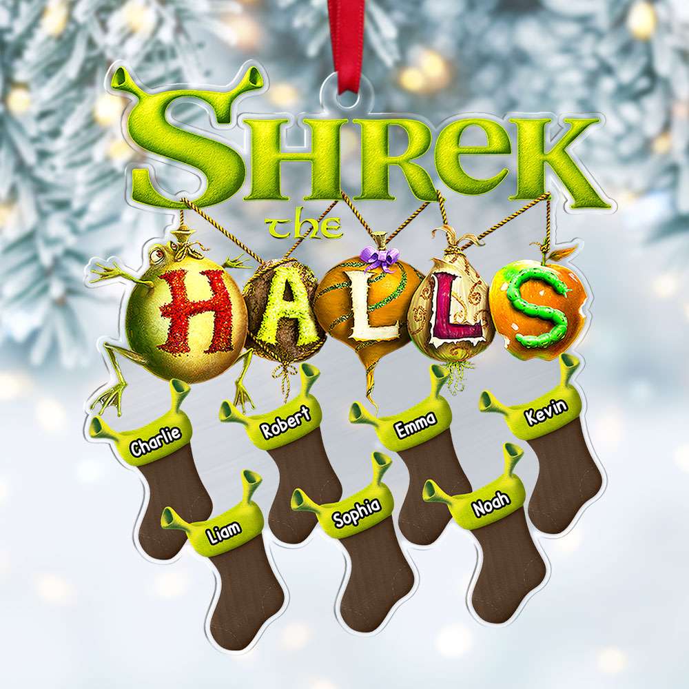 Personalized Family Christmas Ornament - Green Stocking Shrek Theme