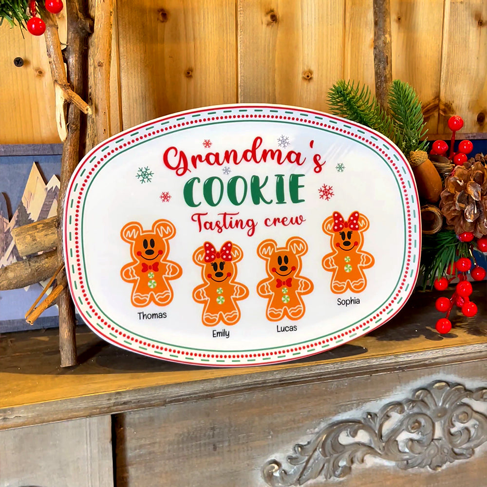 Personalized Grandma's Cookie Tasting Crew Plate - Custom Gingerbread Grandkids Christmas Gift