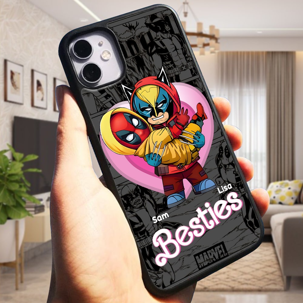 Personalized Besties Phone Case for Fans - Pink Heart Design