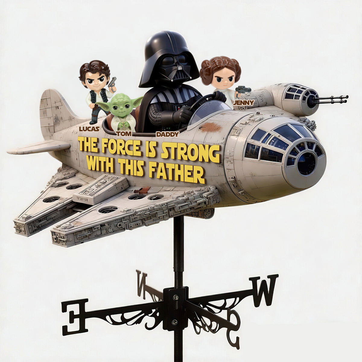 “The Force Is Strong with This Father” - Futuristic Dad Metal Weather Vane, Personalized Gifts for Dads Metal Signs PopCulturePrints