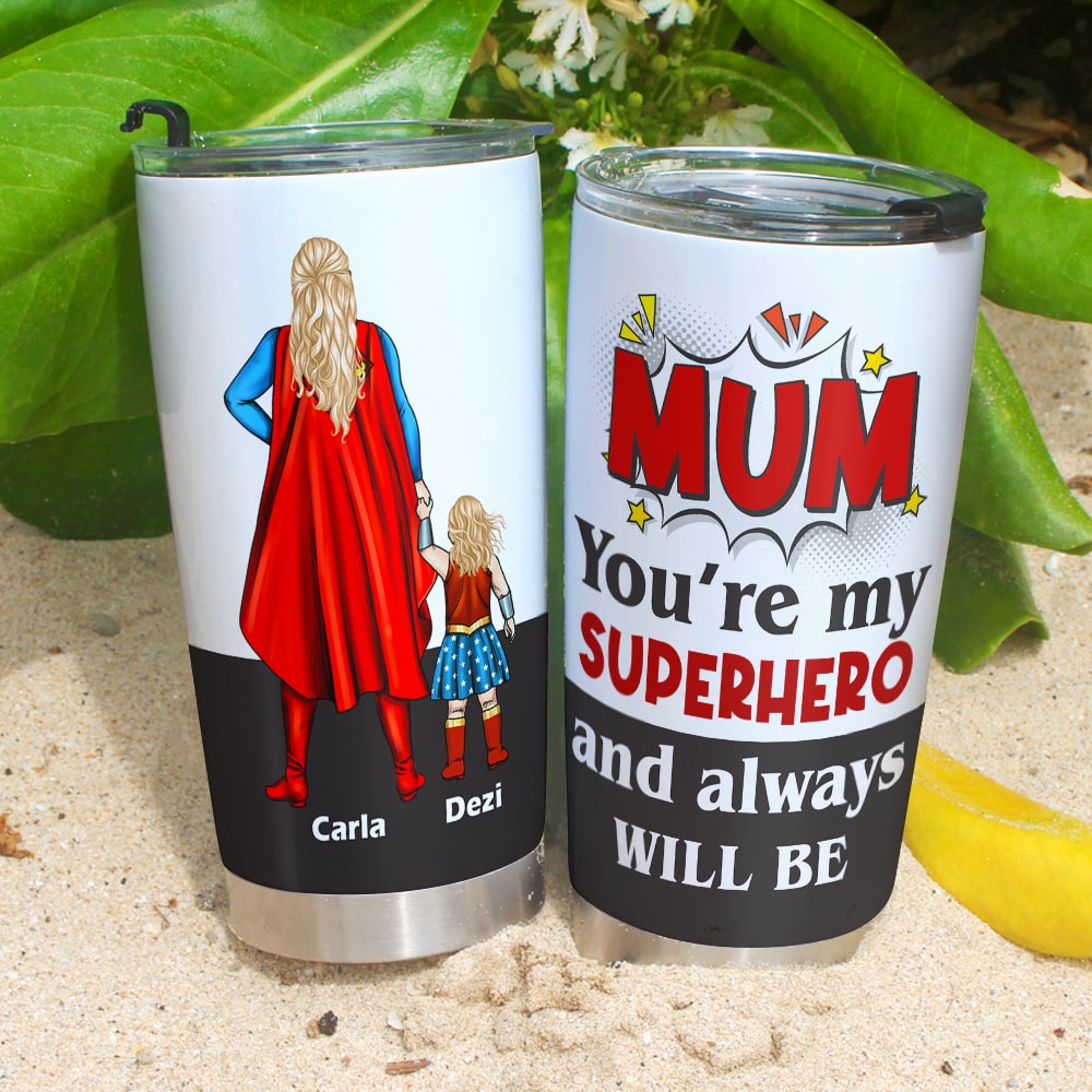 Personalized Superhero Mum Tumbler - Unique Mother's Day Gift Tumbler Cup PopCulturePrints