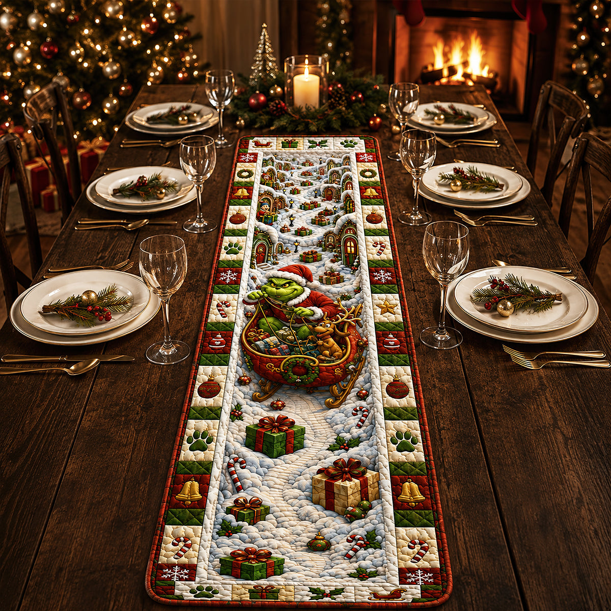 “Celebrate the Season with Joy” - Festive Winter Quilted Table Runner - Personalized Gifts for Christmas