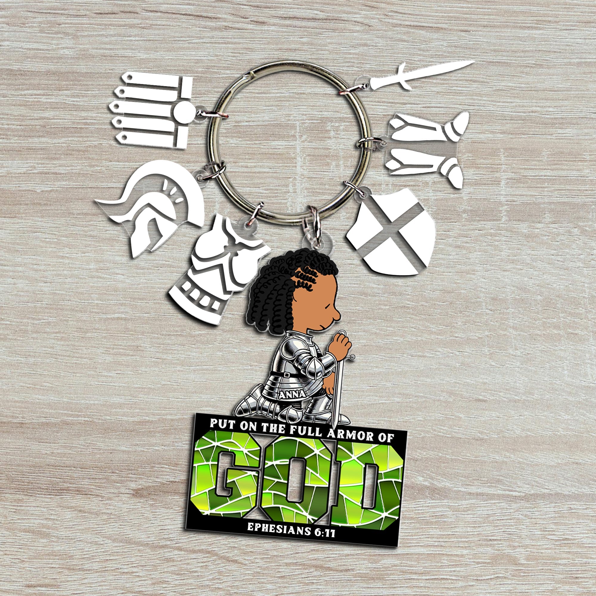 Personalized Christian Keychain with Charms - Full Armor of God Keychains PopCulturePrints